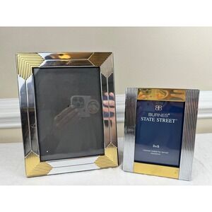 Burnes State Street Picture Frame Set 5x7 3x5 Silver Gold Two Tone Art Deco 2pc